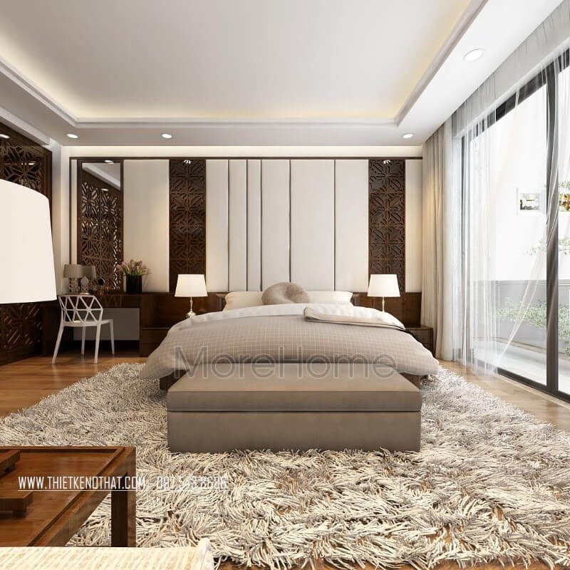Lựa chọn giường ngủ gỗ tự nhiên đầu giường có tap cho phòng ngủ nhà phố đẹphiện đại