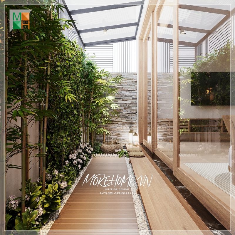 Một không gian sống xanh thiết kế kiến trúc với những dàn cây cảnh, hoa đẹp mắt, bầu không khí trong lành mát mẻ tạo sự thoải mái dễ chịu.