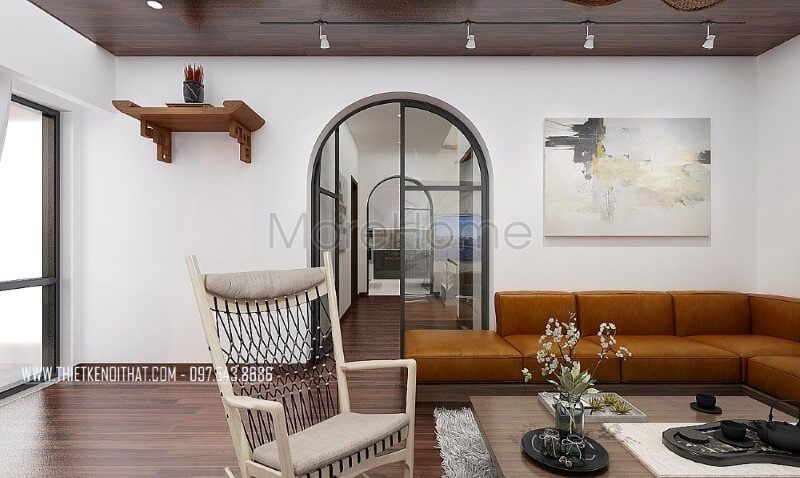 Mẫu sofa góc tối ưu diện tích được thiết kế vuông vức hiện đại cùng chất liệu da nâu cao cấp là lựa chọn hoàn hảo cho phòng khách biệt thự, nhà phố
